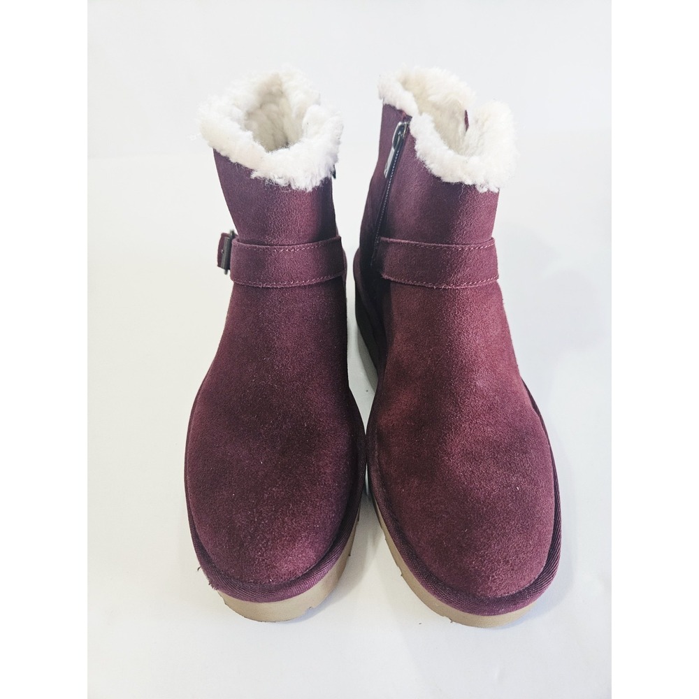 Koolaburra By UGG Boots Womens Size 9 Red Suede Ankle Wedge Faux Fur Lined Zip - Picture 4 of 16